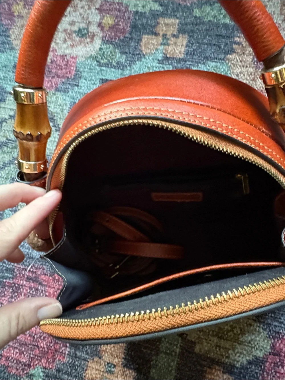 Zhuoliang genuine leather satchel featuring a detailed mandala
